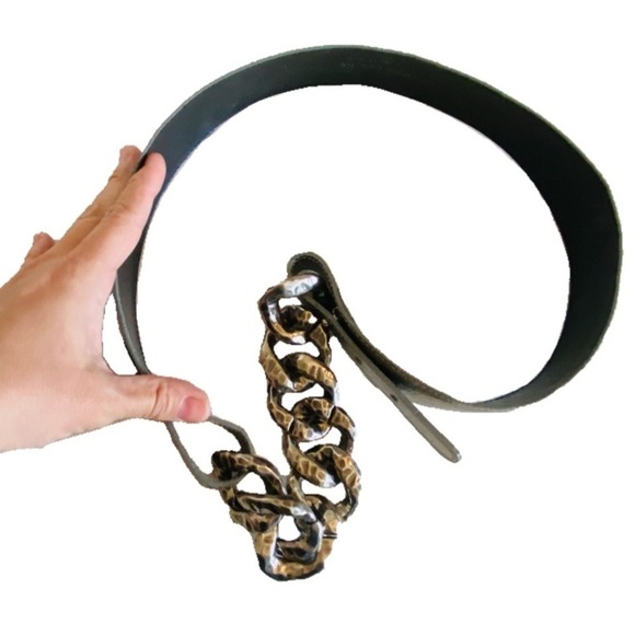 Vintage Accessories - Vintage Sandy Duftler Genuine Leather Silver Gunmetal Metallic Belt L